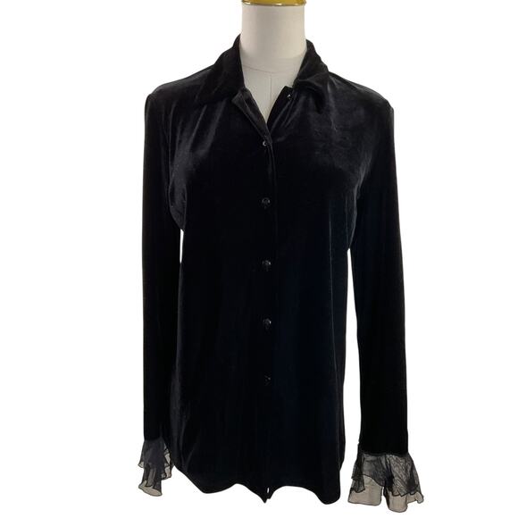 Rafaella Womens Large Black Blouse Button Down Long Sleeve - Picture 1 of 12